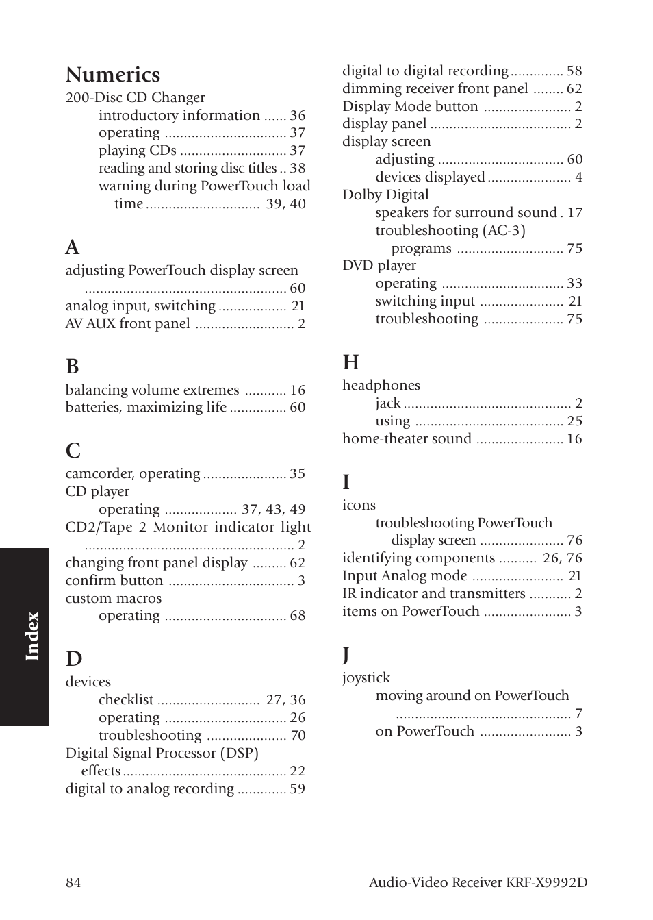 Numerics | Kenwood KRF-X9992D User Manual | Page 143 / 145