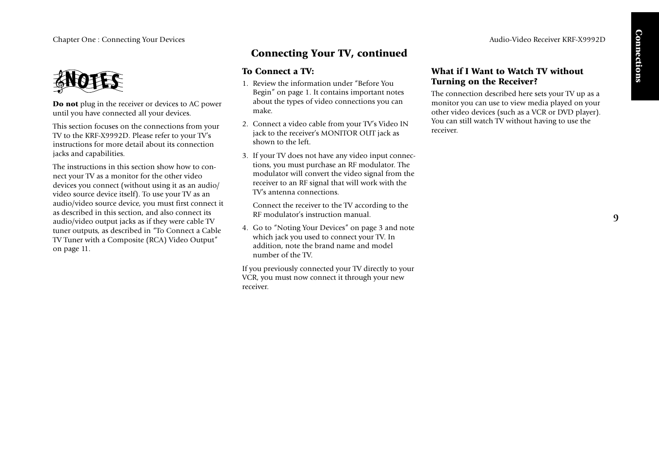 Connecting your tv, continued | Kenwood KRF-X9992D User Manual | Page 15 / 145