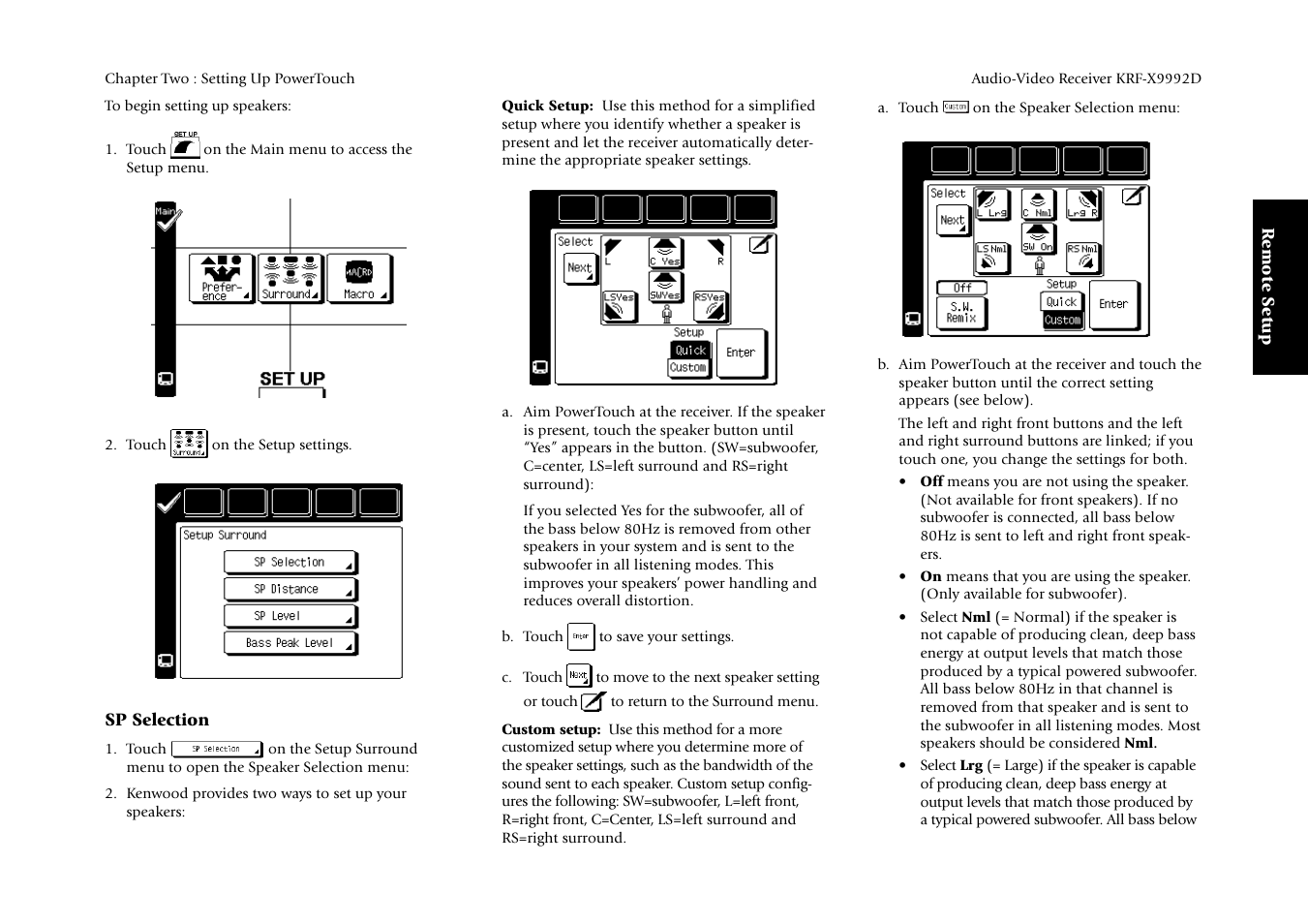 Remote setup, Sp selection | Kenwood KRF-X9992D User Manual | Page 41 / 145