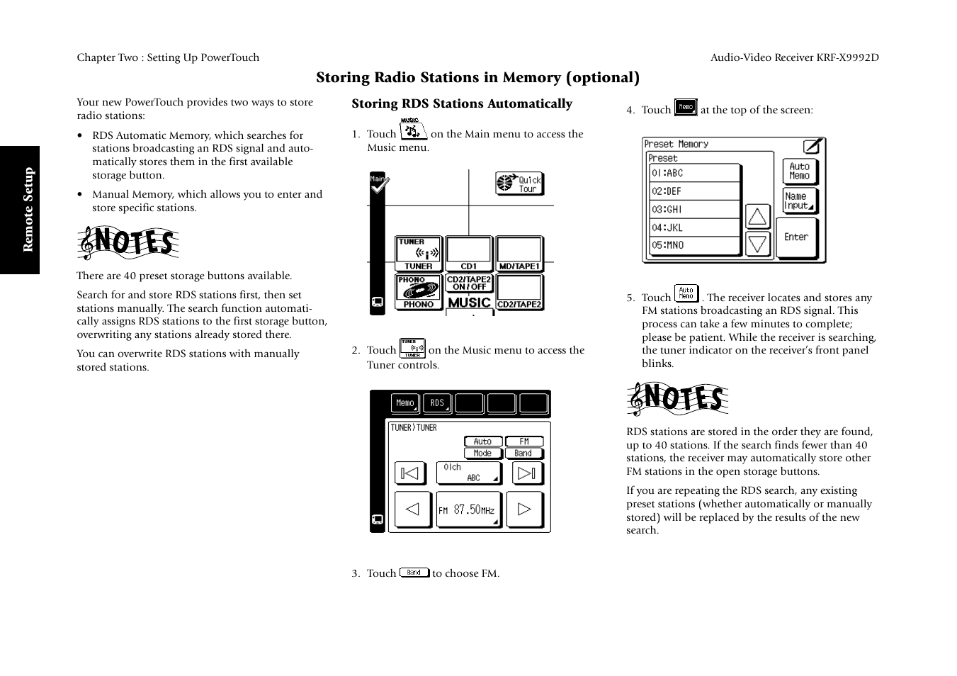 Remote setup, Storing rds stations automatically | Kenwood KRF-X9992D User Manual | Page 46 / 145