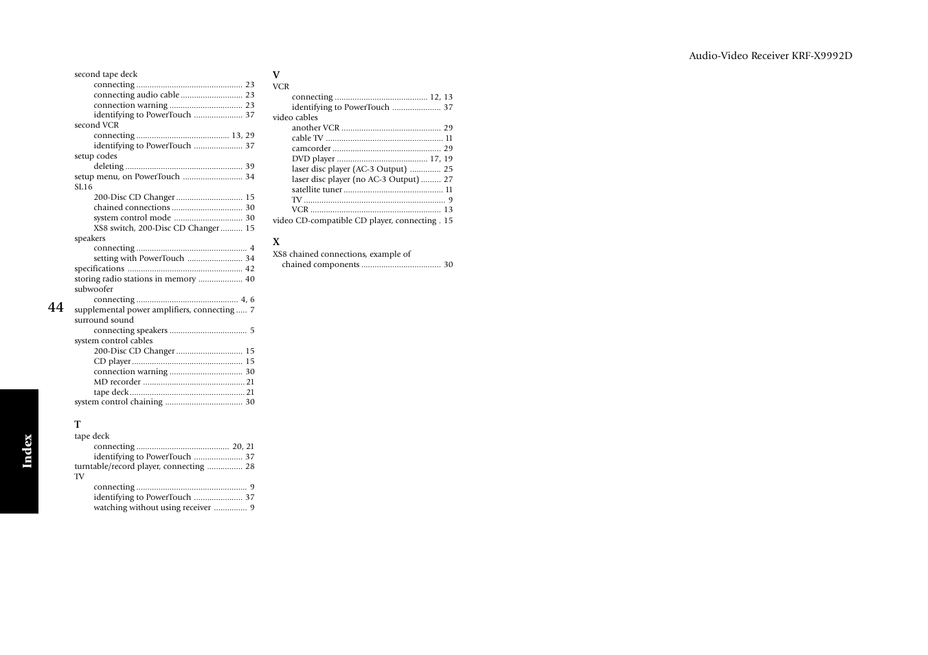 Index, Audio-video receiver krf-x9992d | Kenwood KRF-X9992D User Manual | Page 50 / 145