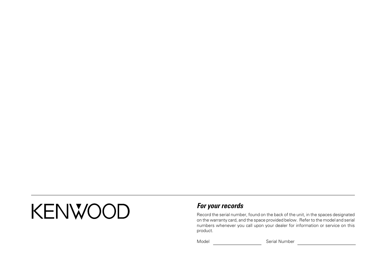 For your records | Kenwood KRF-X9992D User Manual | Page 52 / 145