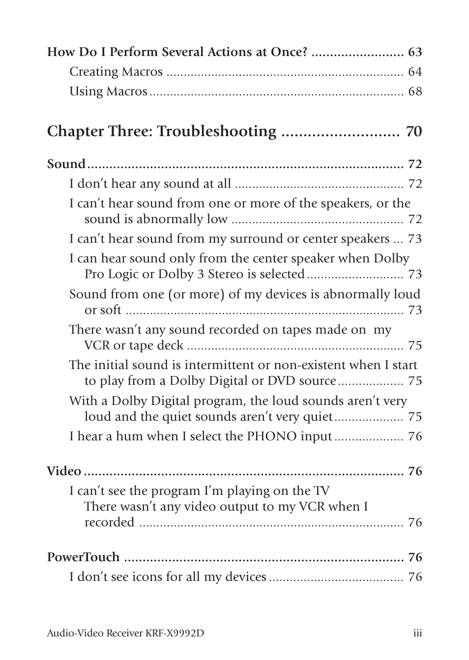 Chapter three: troubleshooting | Kenwood KRF-X9992D User Manual | Page 57 / 145