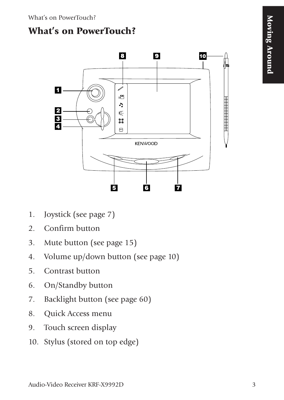 What’s on powertouch, Mo ving around | Kenwood KRF-X9992D User Manual | Page 62 / 145