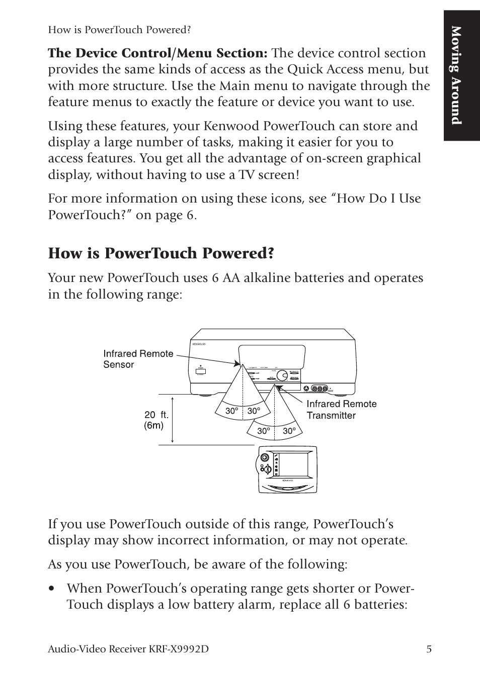 Mo ving around, How is powertouch powered | Kenwood KRF-X9992D User Manual | Page 64 / 145