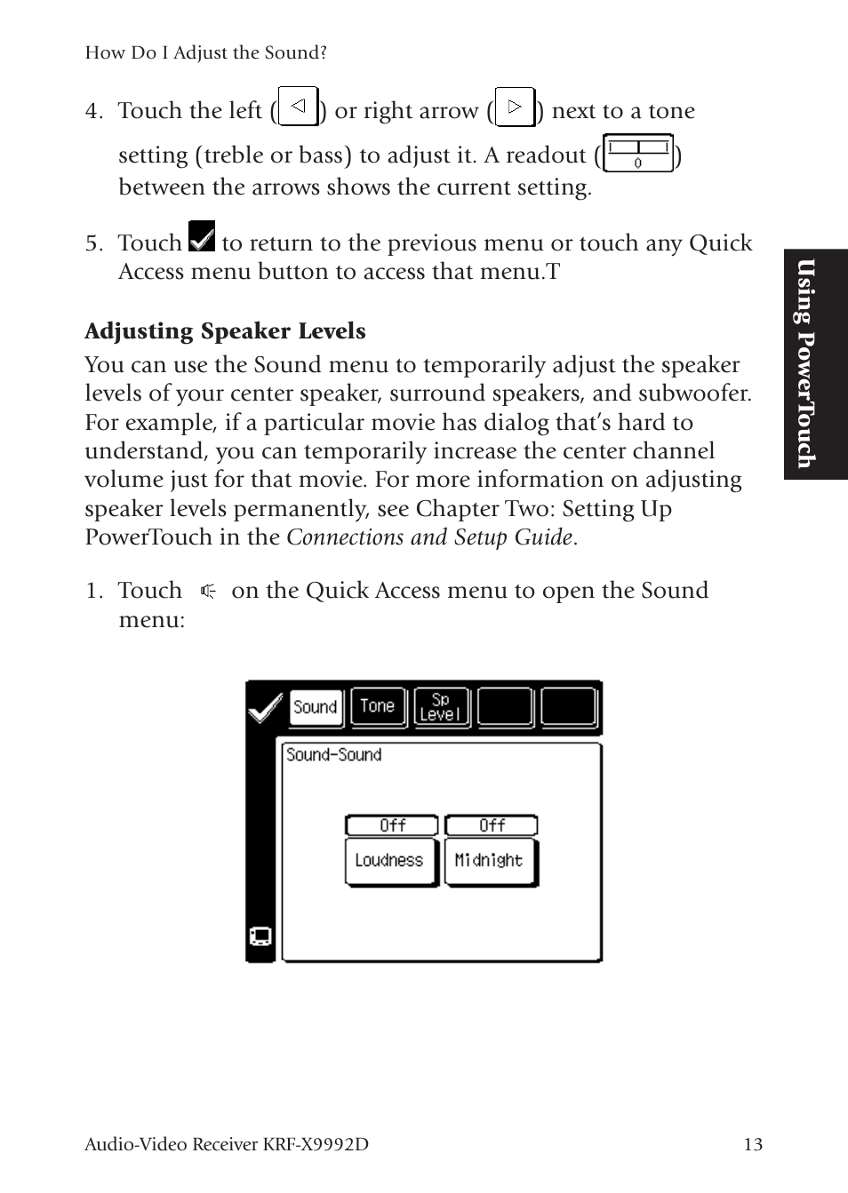 On the quick access menu to open the sound menu | Kenwood KRF-X9992D User Manual | Page 72 / 145