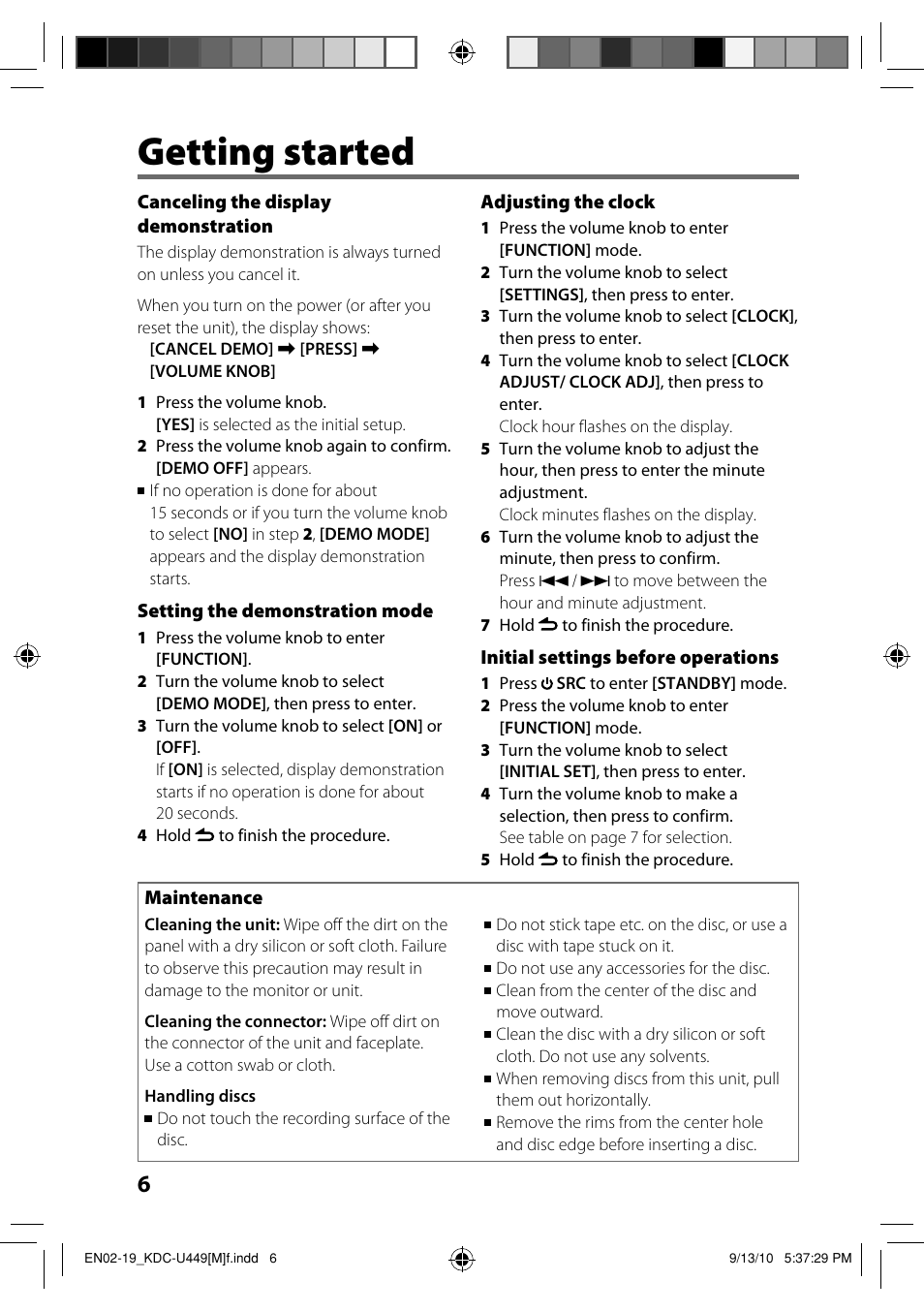 Getting started | Kenwood KDC-4051UM User Manual | Page 6 / 19