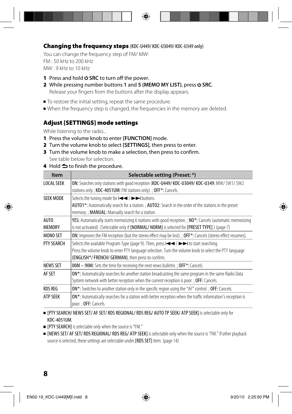 Kenwood KDC-4051UM User Manual | Page 8 / 19