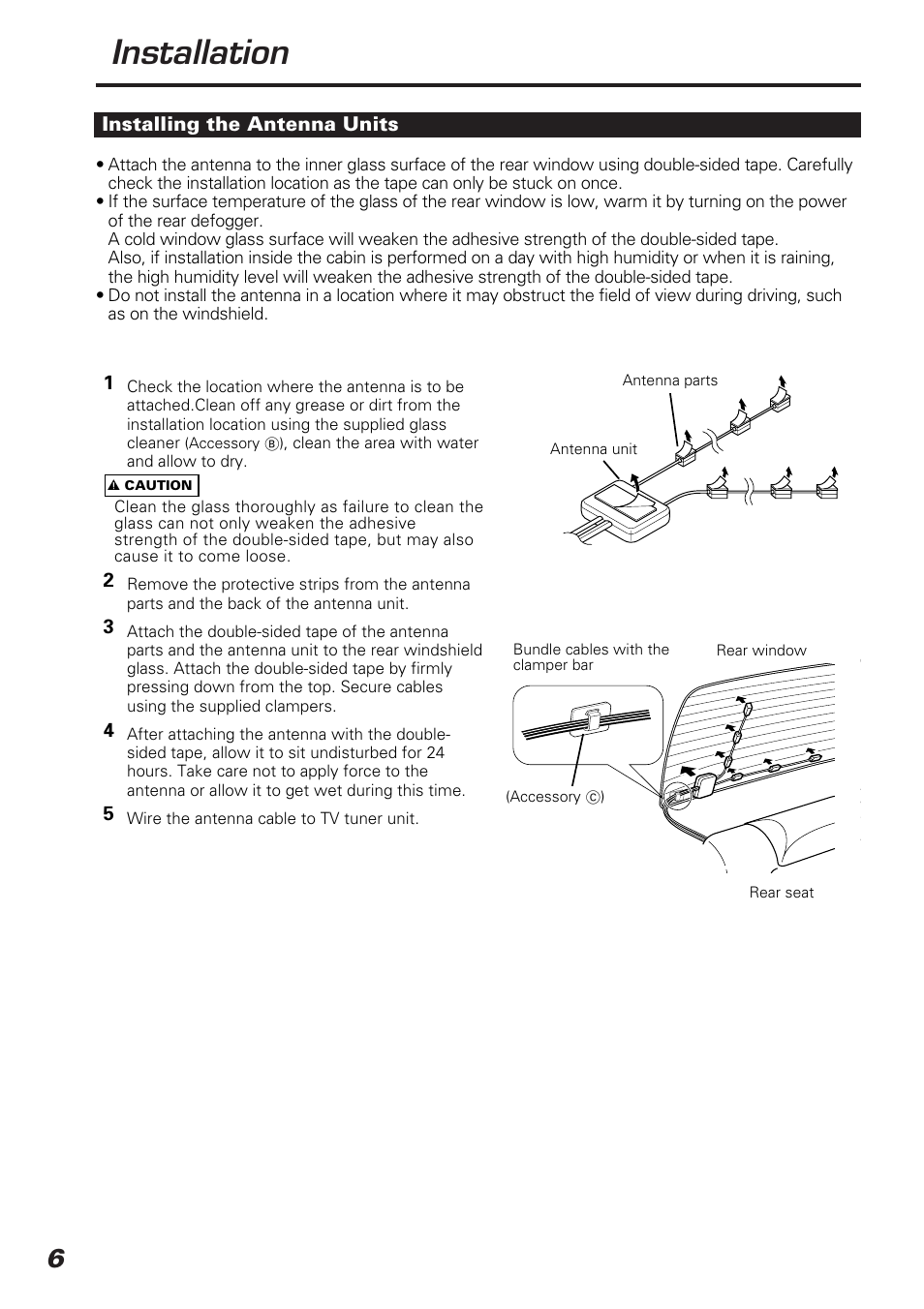 Installing the antenna units, Installation | Kenwood KTC-V800P User Manual | Page 6 / 20