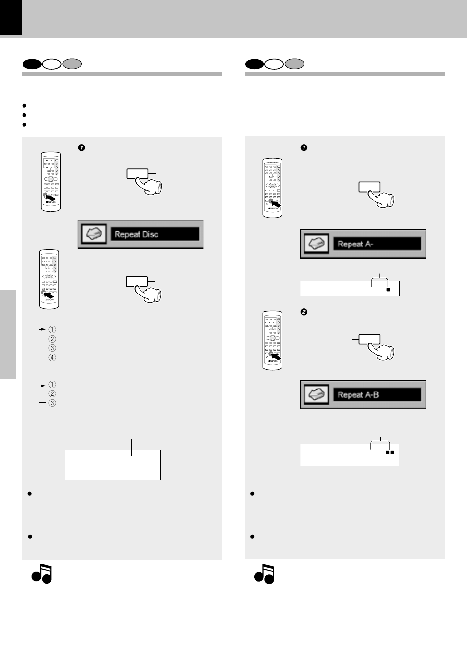 Dvd_cd_vcd repeat play, Dvd_cd_vcd a-b repeat play, Repeat play | A-b repeat play, Operations, Using the on-screen banner display | Kenwood DV-502 User Manual | Page 22 / 40