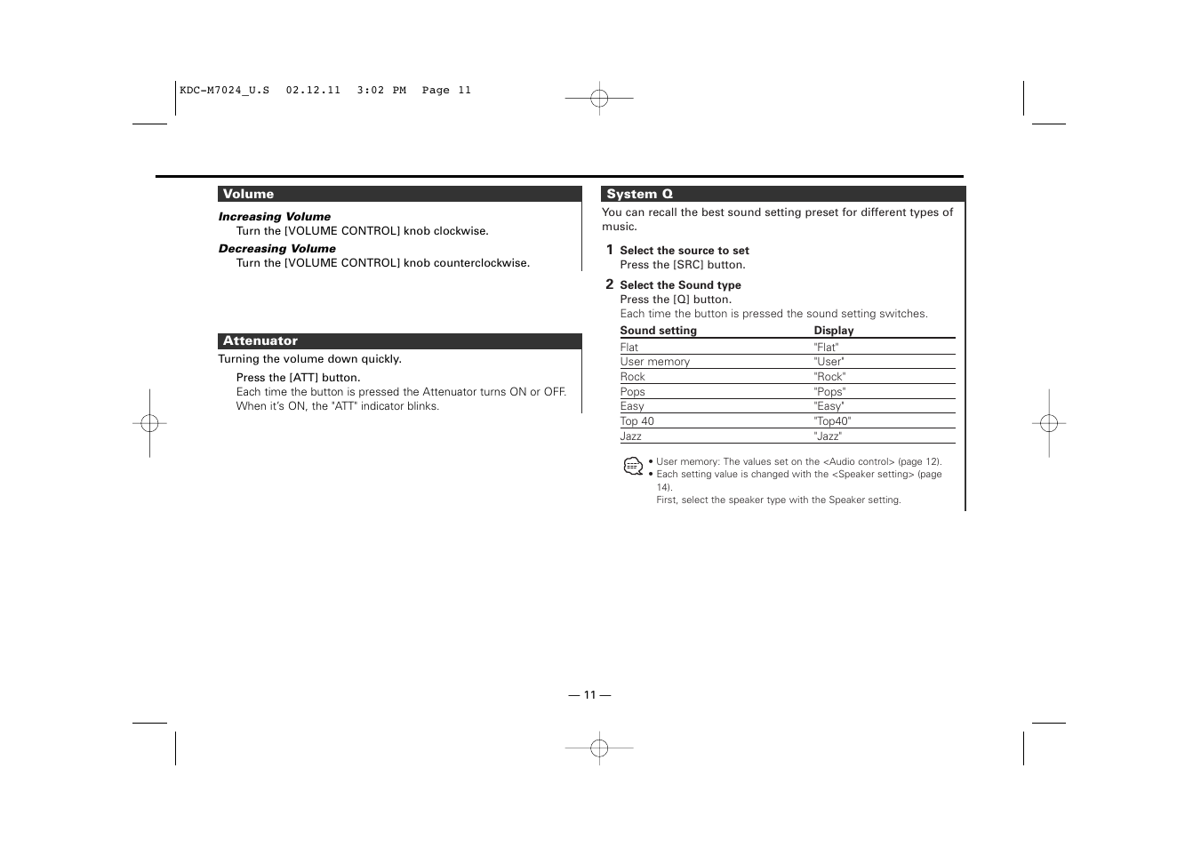 Kenwood KDC-M7024 User Manual | Page 11 / 52