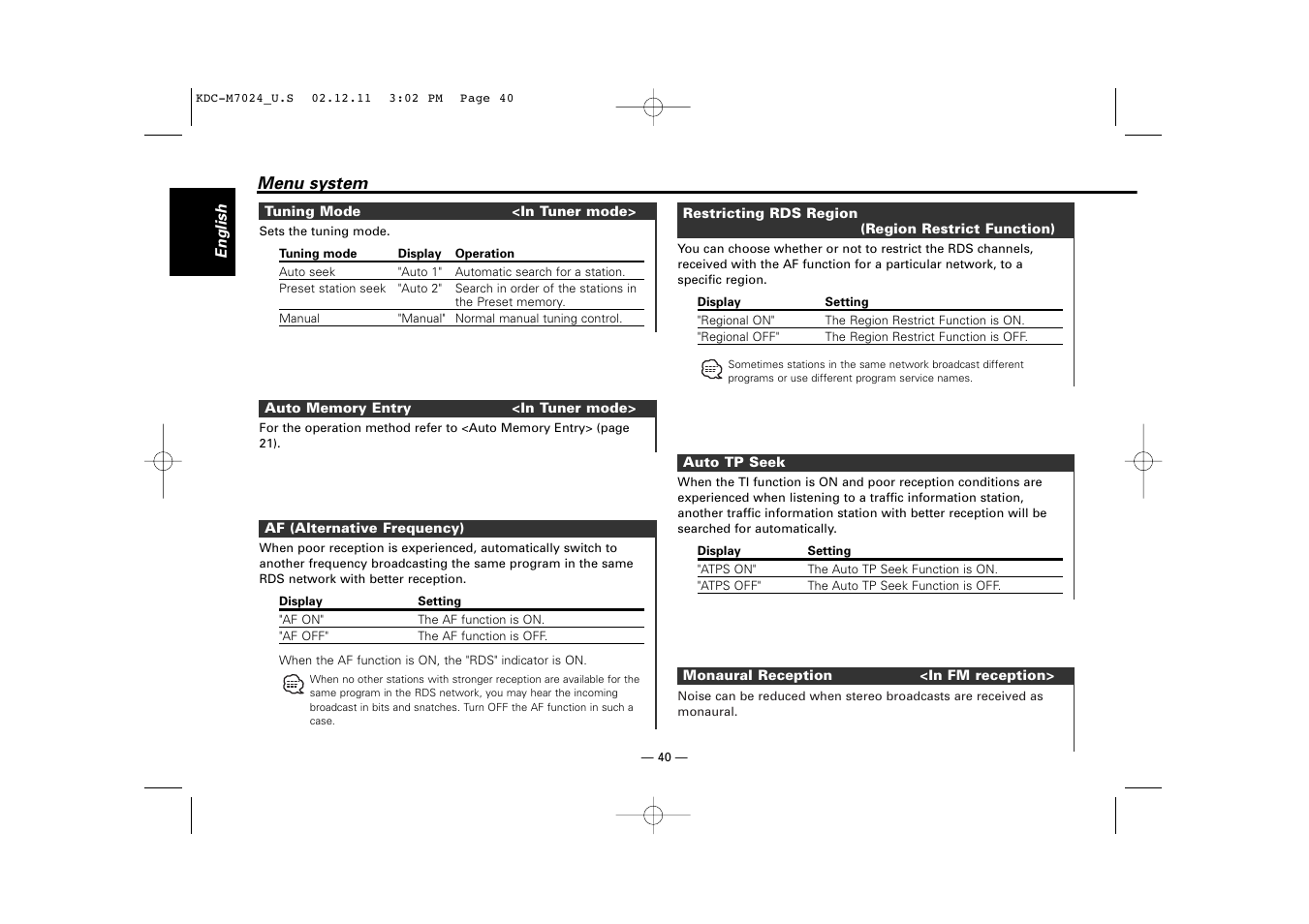 Kenwood KDC-M7024 User Manual | Page 40 / 52