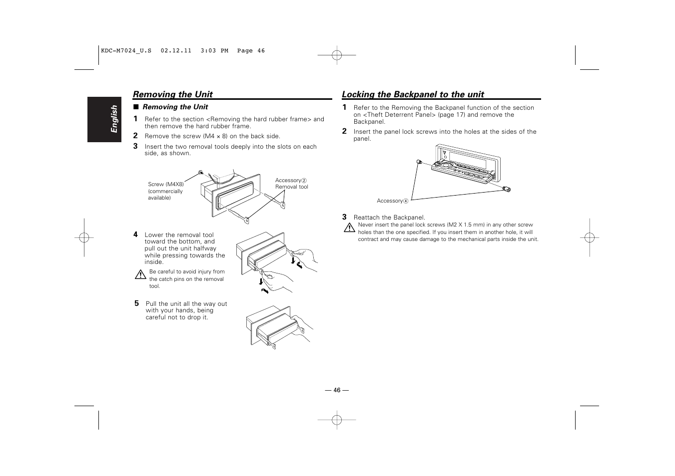 Locking the backpanel to the unit | Kenwood KDC-M7024 User Manual | Page 46 / 52