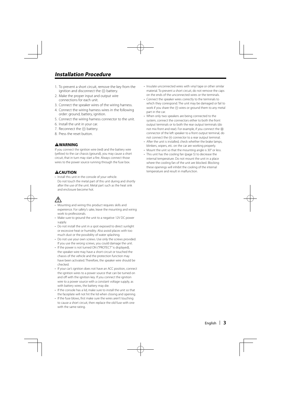 Installation procedure | Kenwood KVT-536DVDM User Manual | Page 3 / 12