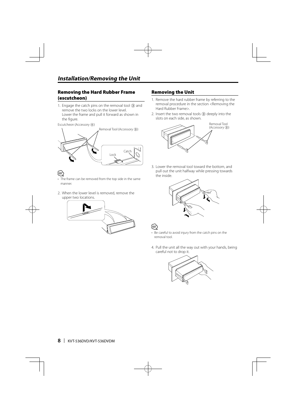 Installation/removing the unit | Kenwood KVT-536DVDM User Manual | Page 8 / 12