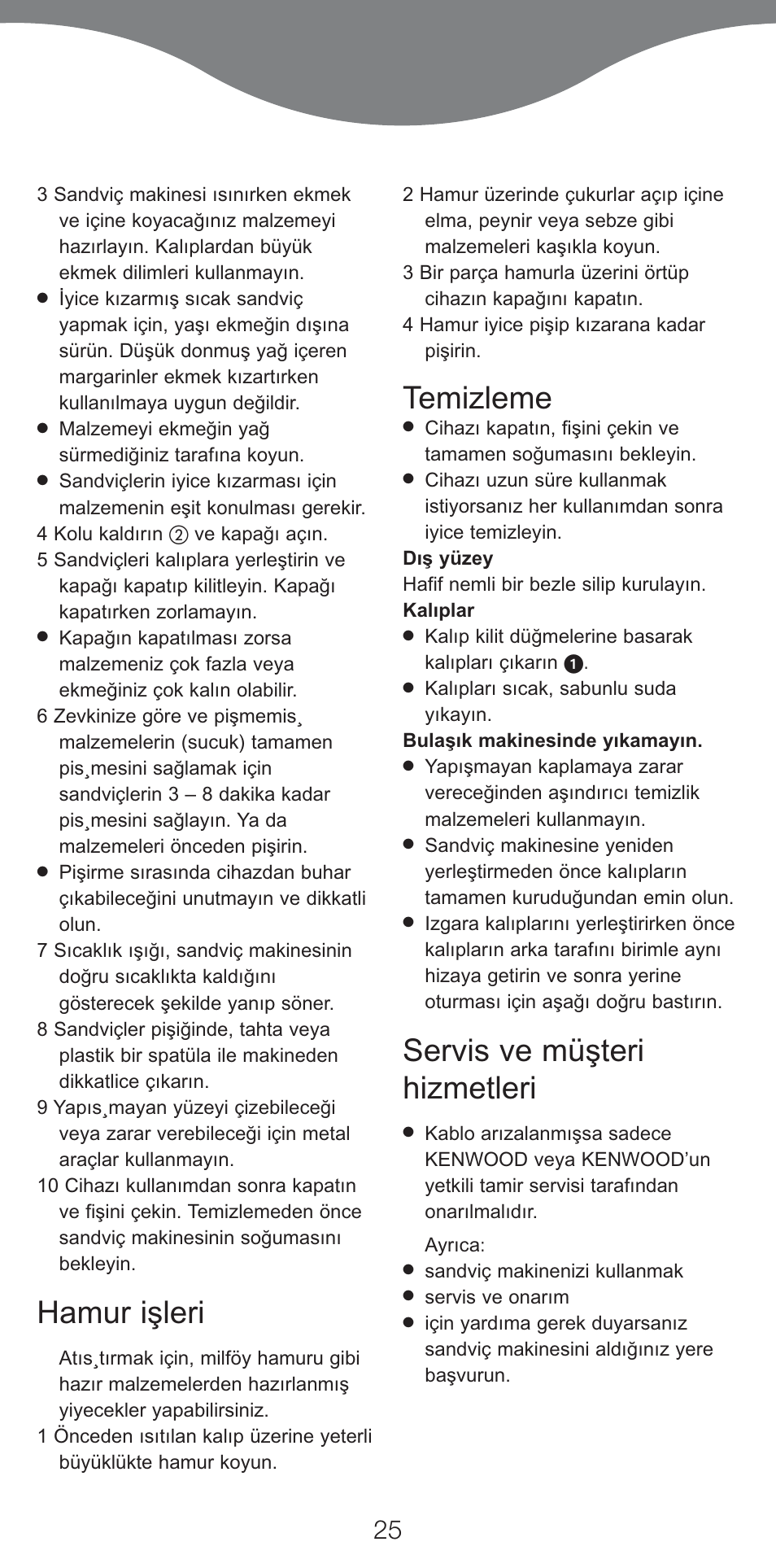 Hamur işleri, Temizleme, Servis ve müşteri hizmetleri | Kenwood SM420 User Manual | Page 28 / 42