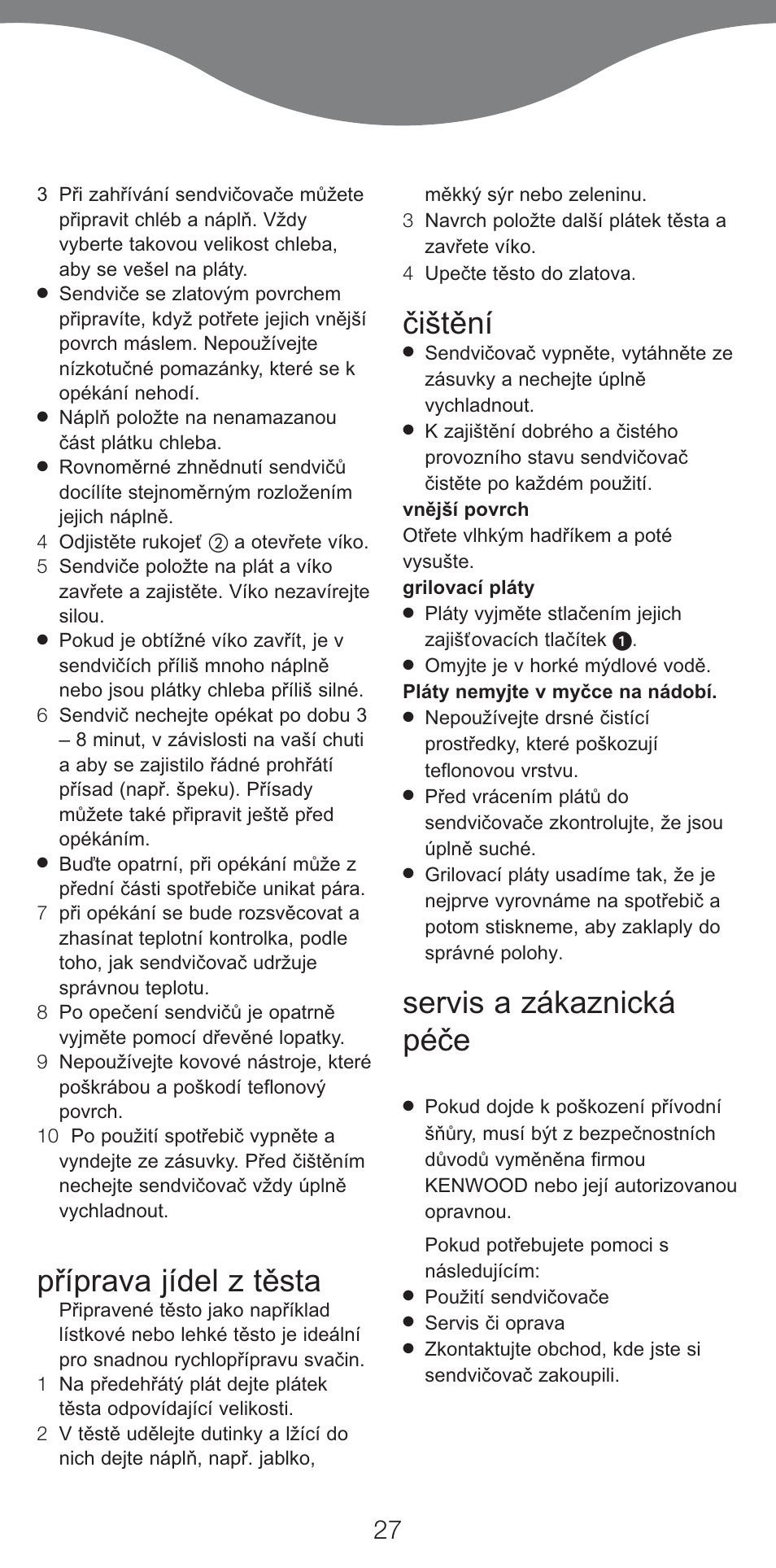 Příprava jídel z těsta, Čištění, Servis a zákaznická péče | Kenwood SM420 User Manual | Page 30 / 42