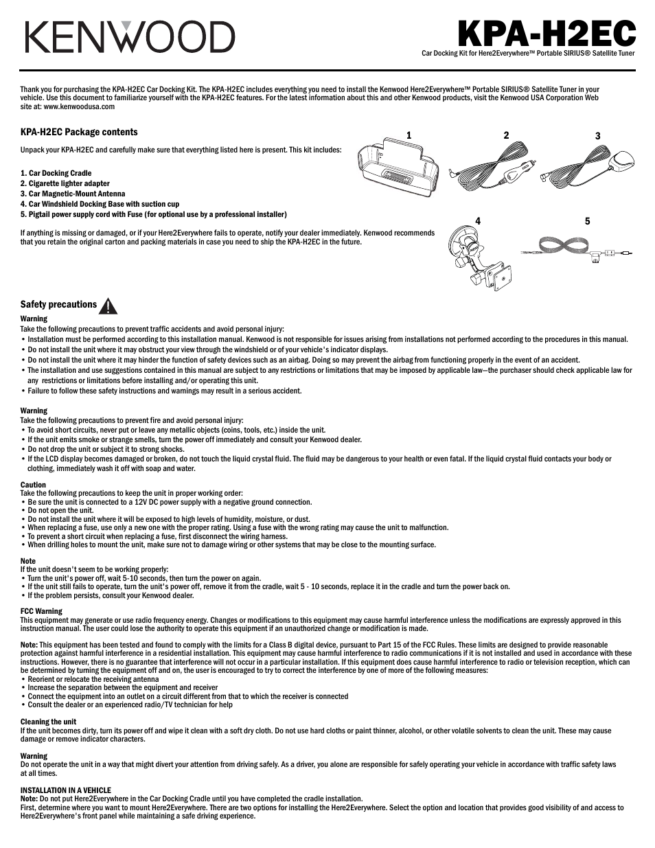 Kenwood KPA-H2EC User Manual | 2 pages