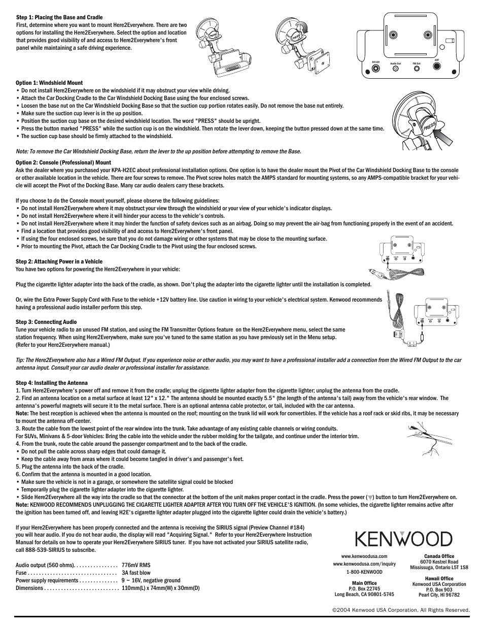 Kenwood KPA-H2EC User Manual | Page 2 / 2