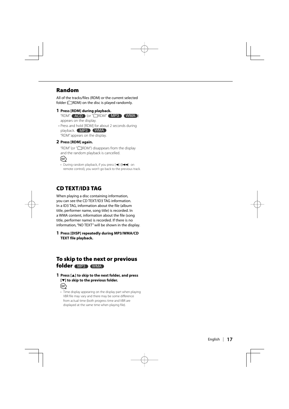 Random, Cd text/id3 tag | Kenwood KDV-3241Y User Manual | Page 17 / 40