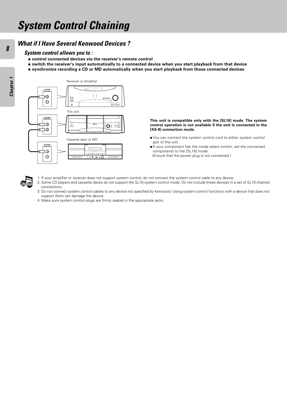 System control chaining, What if i have several kenwood devices, System control allows you to | Kenwood DPF-J9030 User Manual | Page 8 / 44
