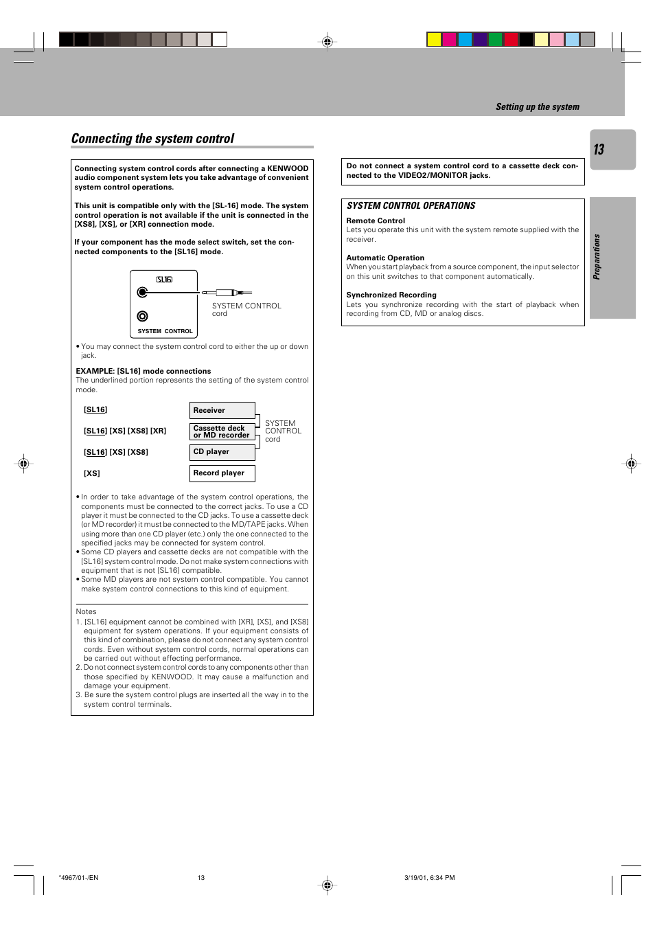 Connecting the system control | Kenwood KRF-V4550D User Manual | Page 13 / 32