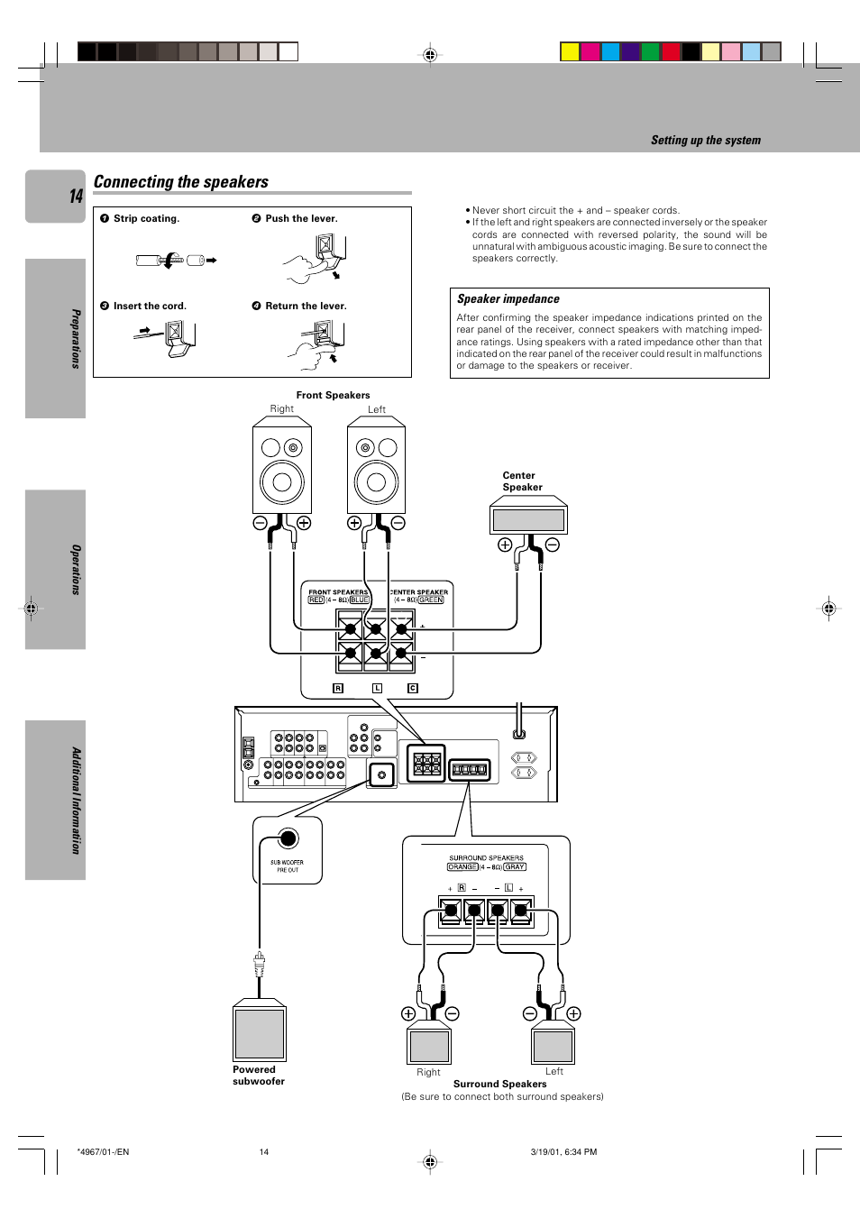 Connecting the speakers | Kenwood KRF-V4550D User Manual | Page 14 / 32