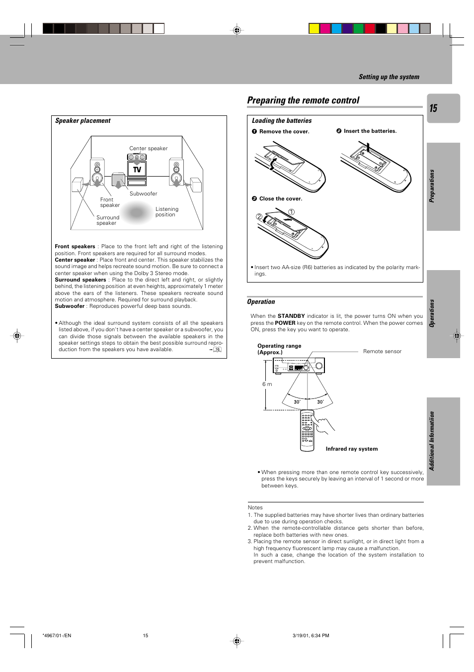 Preparing the remote control | Kenwood KRF-V4550D User Manual | Page 15 / 32