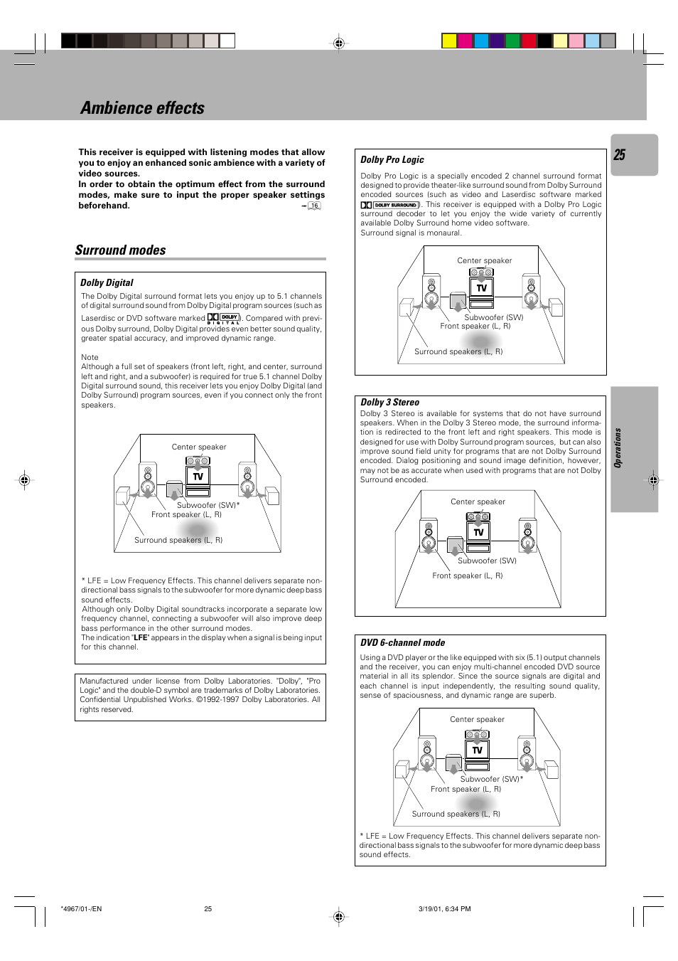 Ambience effects, Surround modes | Kenwood KRF-V4550D User Manual | Page 25 / 32