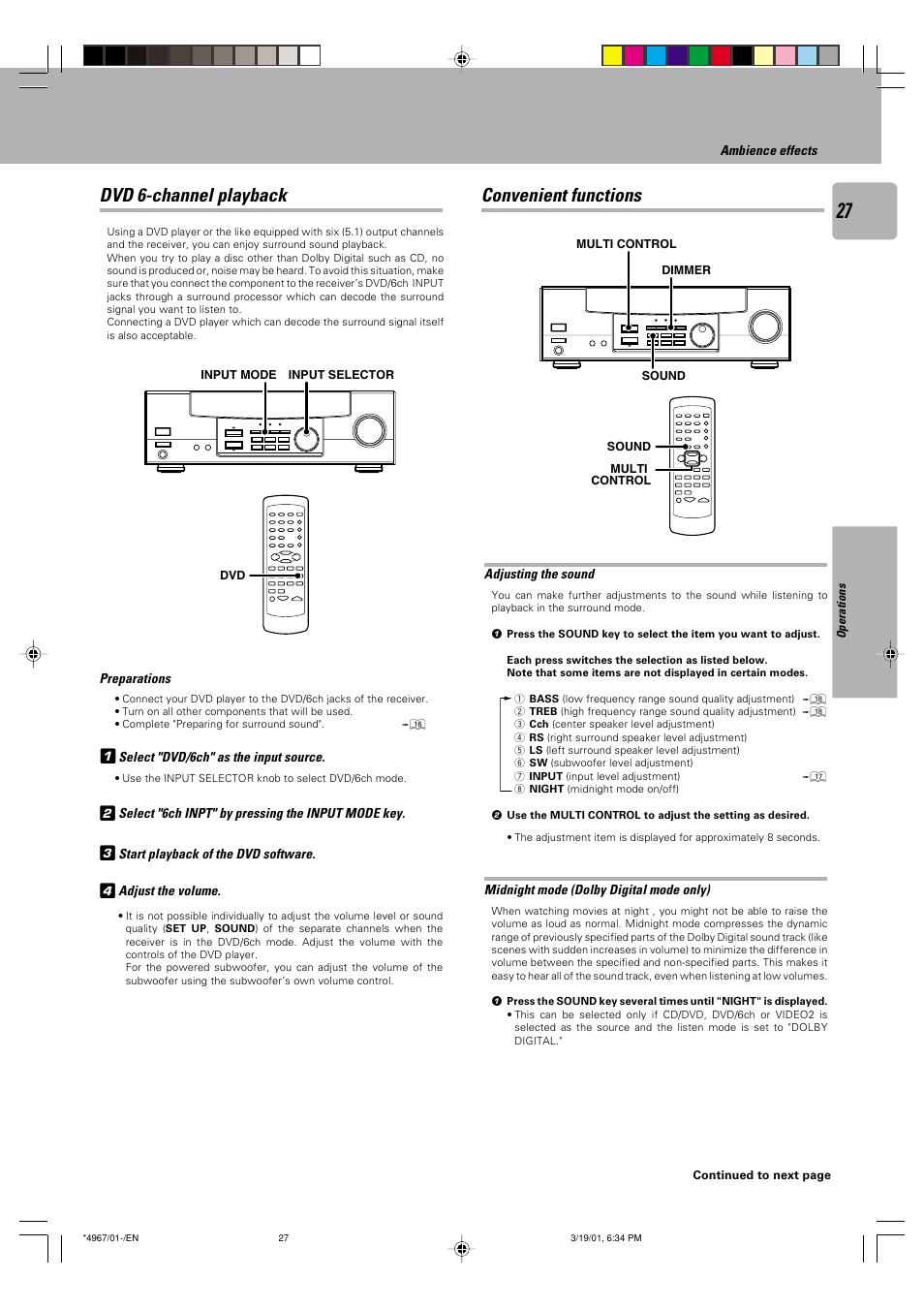 Dvd 6-channel playback, Convenient functions | Kenwood KRF-V4550D User Manual | Page 27 / 32