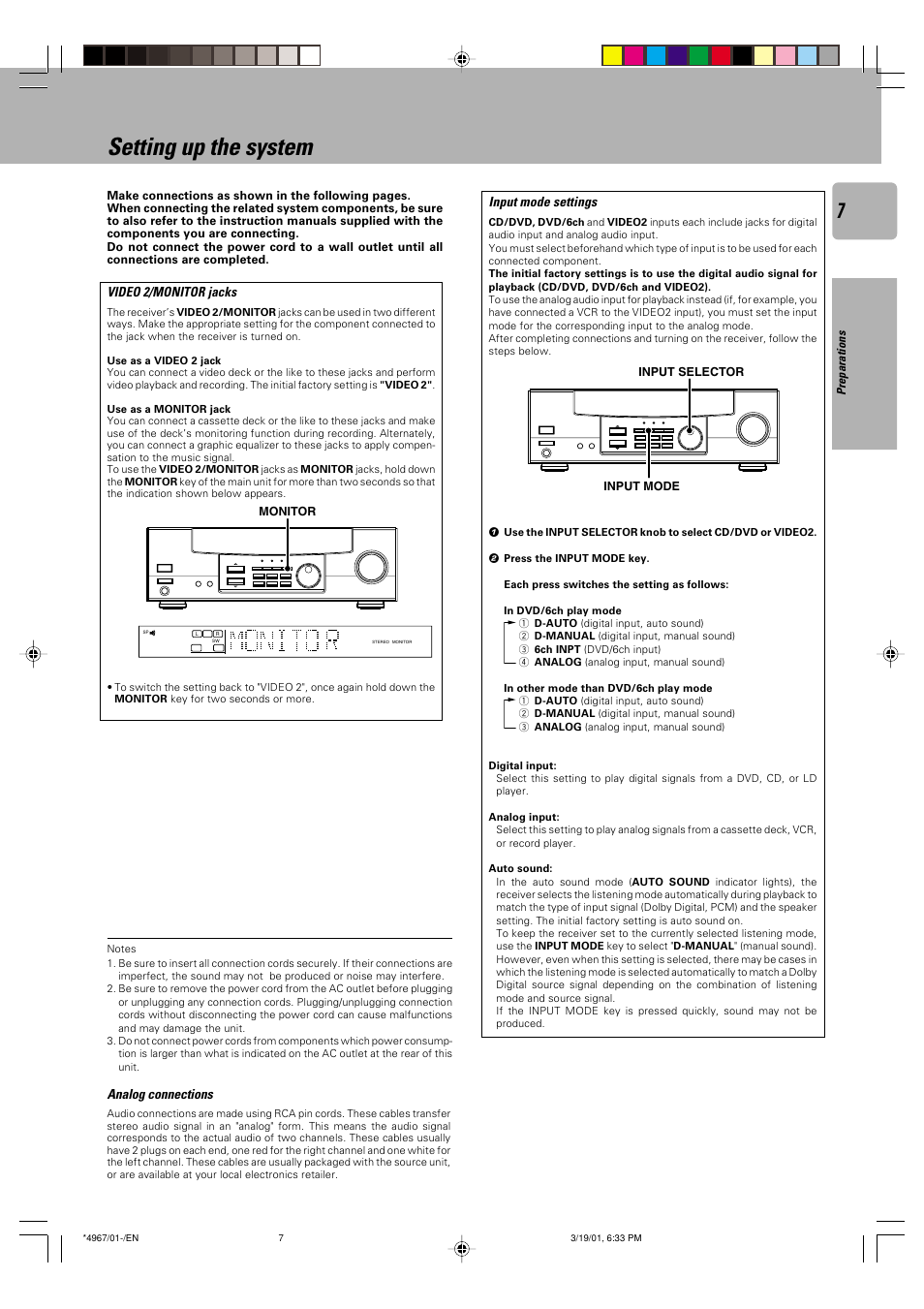 Setting up the system | Kenwood KRF-V4550D User Manual | Page 7 / 32