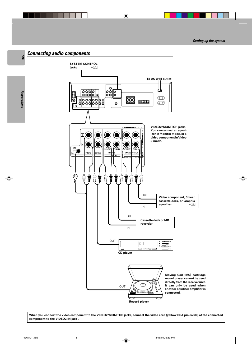 Connecting audio components | Kenwood KRF-V4550D User Manual | Page 8 / 32