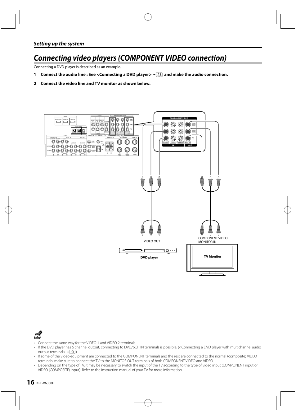 Setting up the system, Connecting a dvd player is described as an example, Krf-v6300d | Kenwood KRF-V6300D User Manual | Page 16 / 48