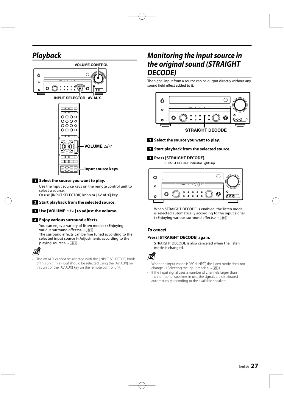 Playback | Kenwood KRF-V6300D User Manual | Page 27 / 48