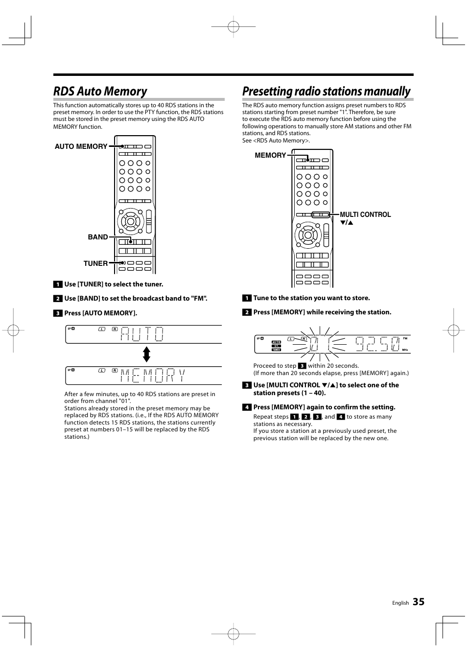 Presetting radio stations manually | Kenwood KRF-V6300D User Manual | Page 35 / 48