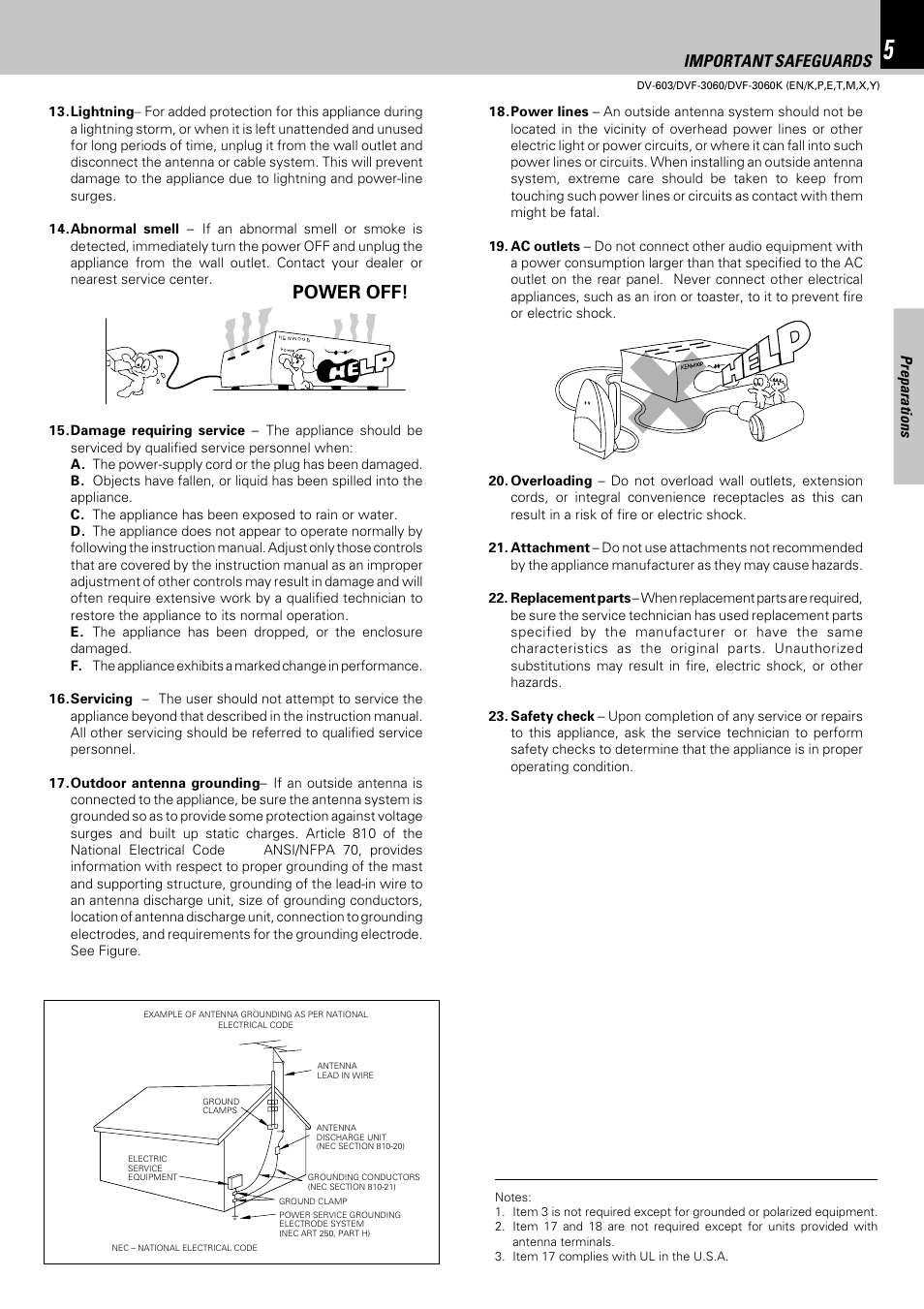 Power off, Important safeguards | Kenwood DVF-3060 User Manual | Page 5 / 48