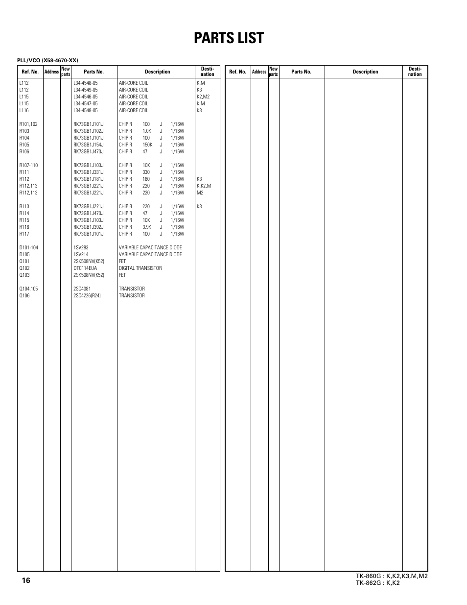 Parts list | Kenwood TK-862G User Manual | Page 16 / 36