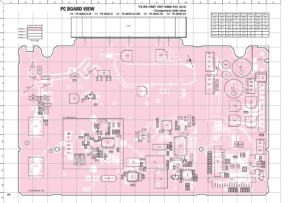 Tx-rx unit (x57-5960-xx) (a/2) component side view, Pc board view | Kenwood TK-862G User Manual | Page 28 / 36