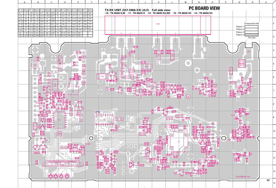 Tx-rx unit (x57-5960-xx) (a/2) foil side view, Pc board view | Kenwood TK-862G User Manual | Page 29 / 36