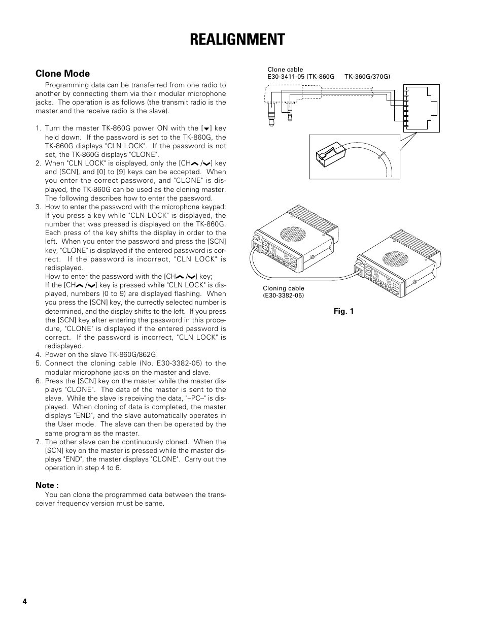 Realignment, Clone mode | Kenwood TK-862G User Manual | Page 4 / 36