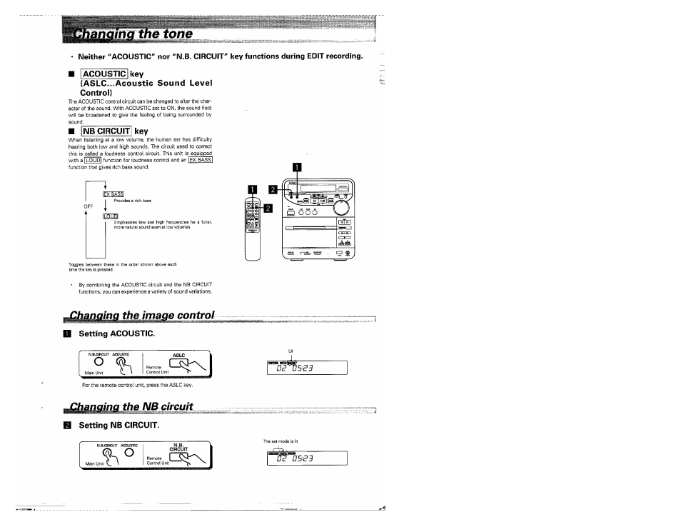 I acoustic i key, Aslc...acoustic sound level control), I mb circuit! key | Setting acoustic, H setting mb circuit | Kenwood MS-A5 User Manual | Page 27 / 32