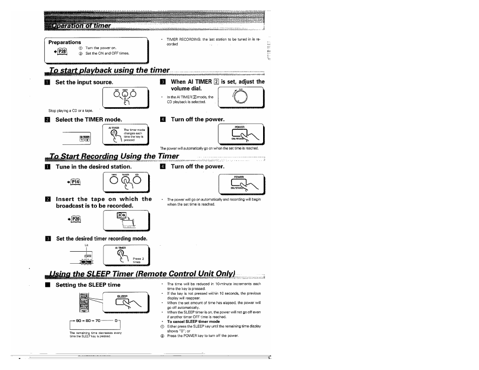 The timer, Set the input source, When al timer h] is set, adjust the | 1 select the timer mode, Turn off the power, Tune in the desired station, 1sì1, Inij using the timer, Set the desired timer recording mode, Controi unit onlvl | Kenwood MS-A5 User Manual | Page 29 / 32