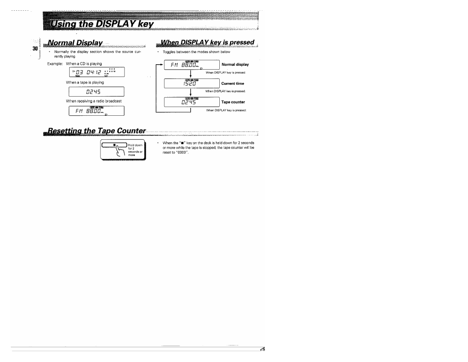 Jmqamljousplay, Esettina the tape counter, Display key is pressed | Kenwood MS-A5 User Manual | Page 30 / 32