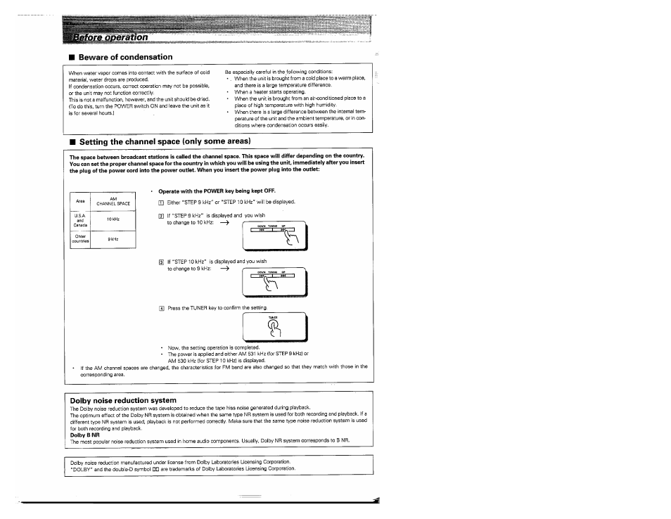Beware of condensation, Setting the channel space (only some areas) | Kenwood MS-A5 User Manual | Page 7 / 32