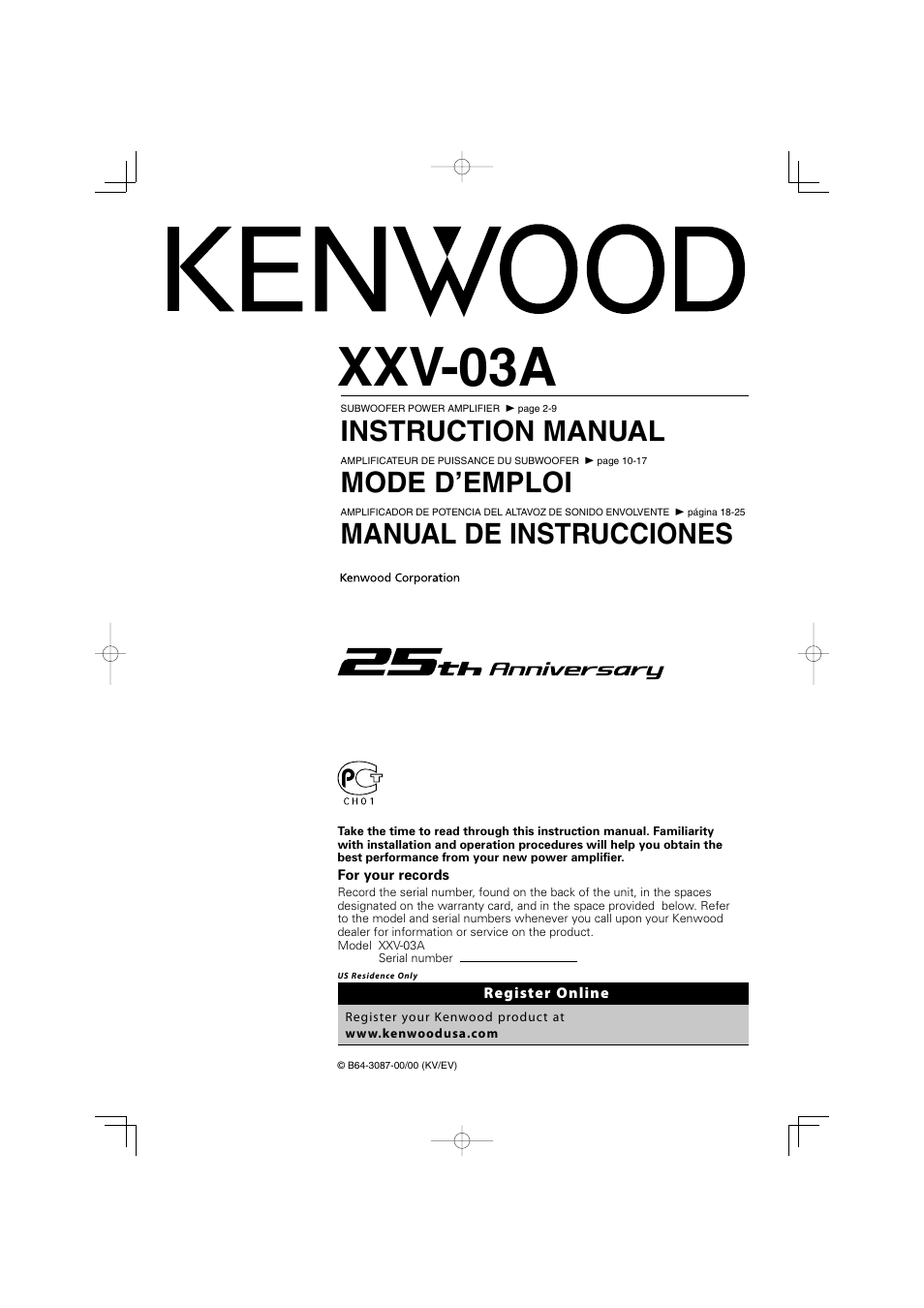 Kenwood 25th Anniversary Products XXV-03A User Manual | 28 pages