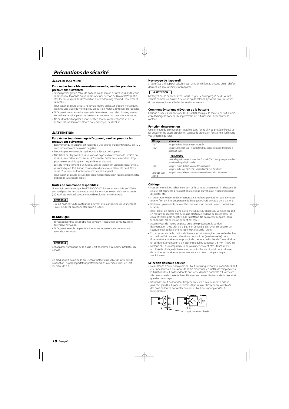 French, Précautions de sécurité | Kenwood 25th Anniversary Products XXV-03A User Manual | Page 10 / 28