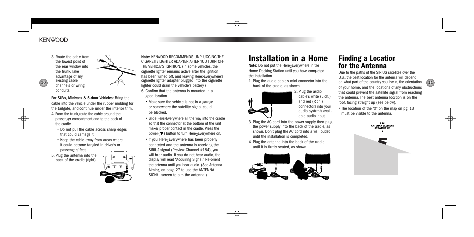 Installation in a home, Finding a location for the antenna | Kenwood HERE2EVERYWHERE SYSTEM-H2EV User Manual | Page 6 / 17