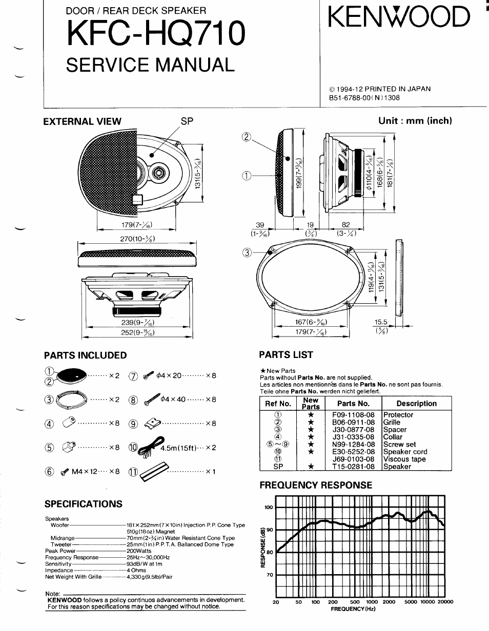 Kenwood KFC-HQ710 User Manual | 1 page