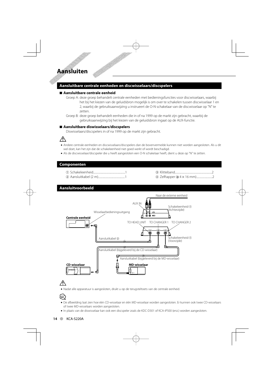 Aansluiten | Kenwood KCA-S220A User Manual | Page 14 / 32