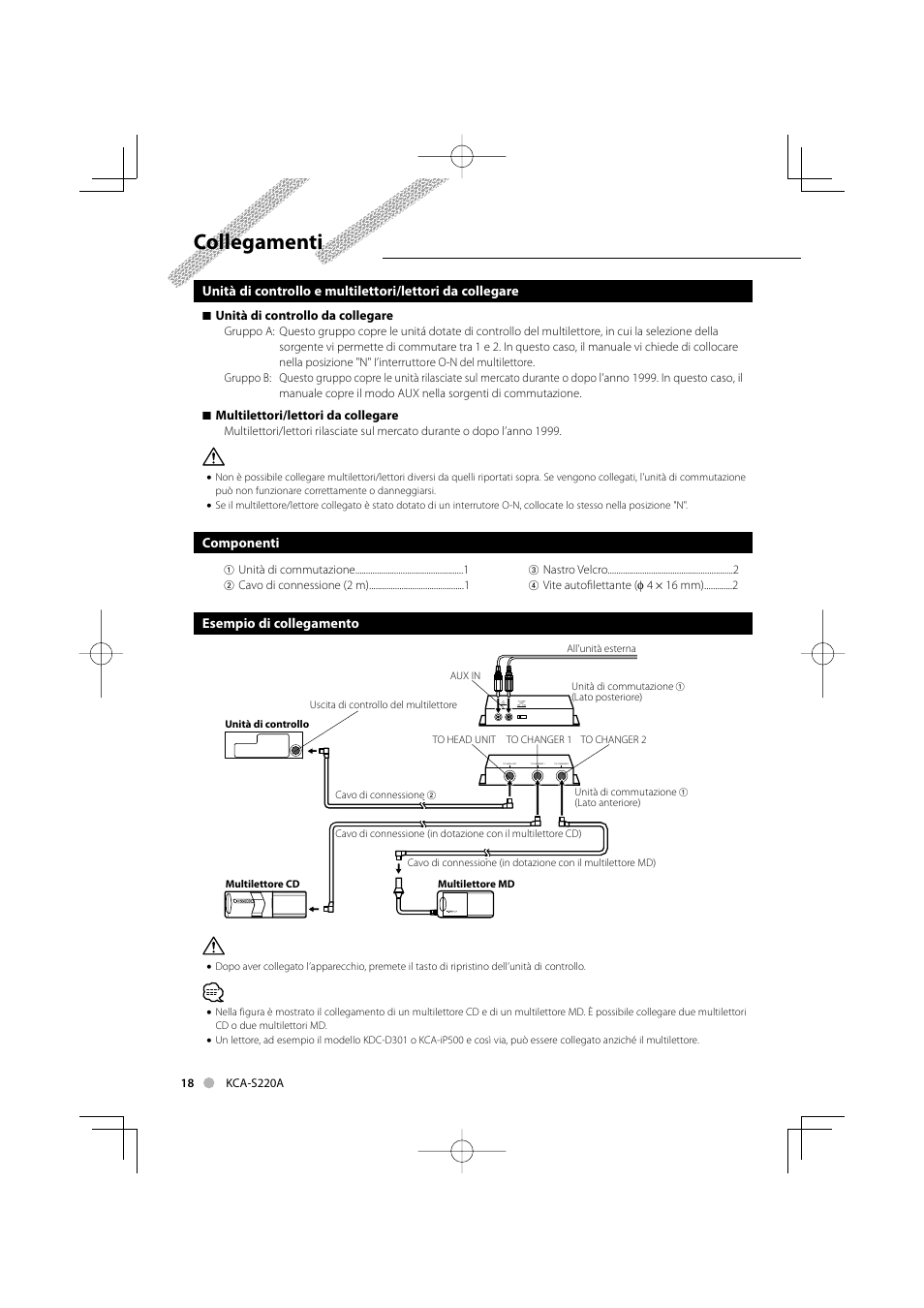 Collegamenti | Kenwood KCA-S220A User Manual | Page 18 / 32